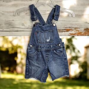 LEVI Jeans Overall Cutoff shorts Bibs Toddler Girls 3-4 T Blue Cowboy Cowgirl
